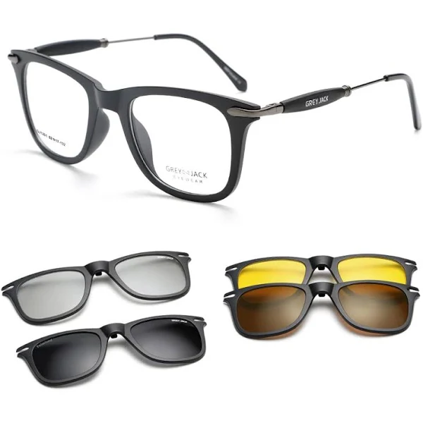 Grey jack 4PCS 3D Clip On Glasses,Square Shape Spectacle Frame with Magnetic Lens for Men Women